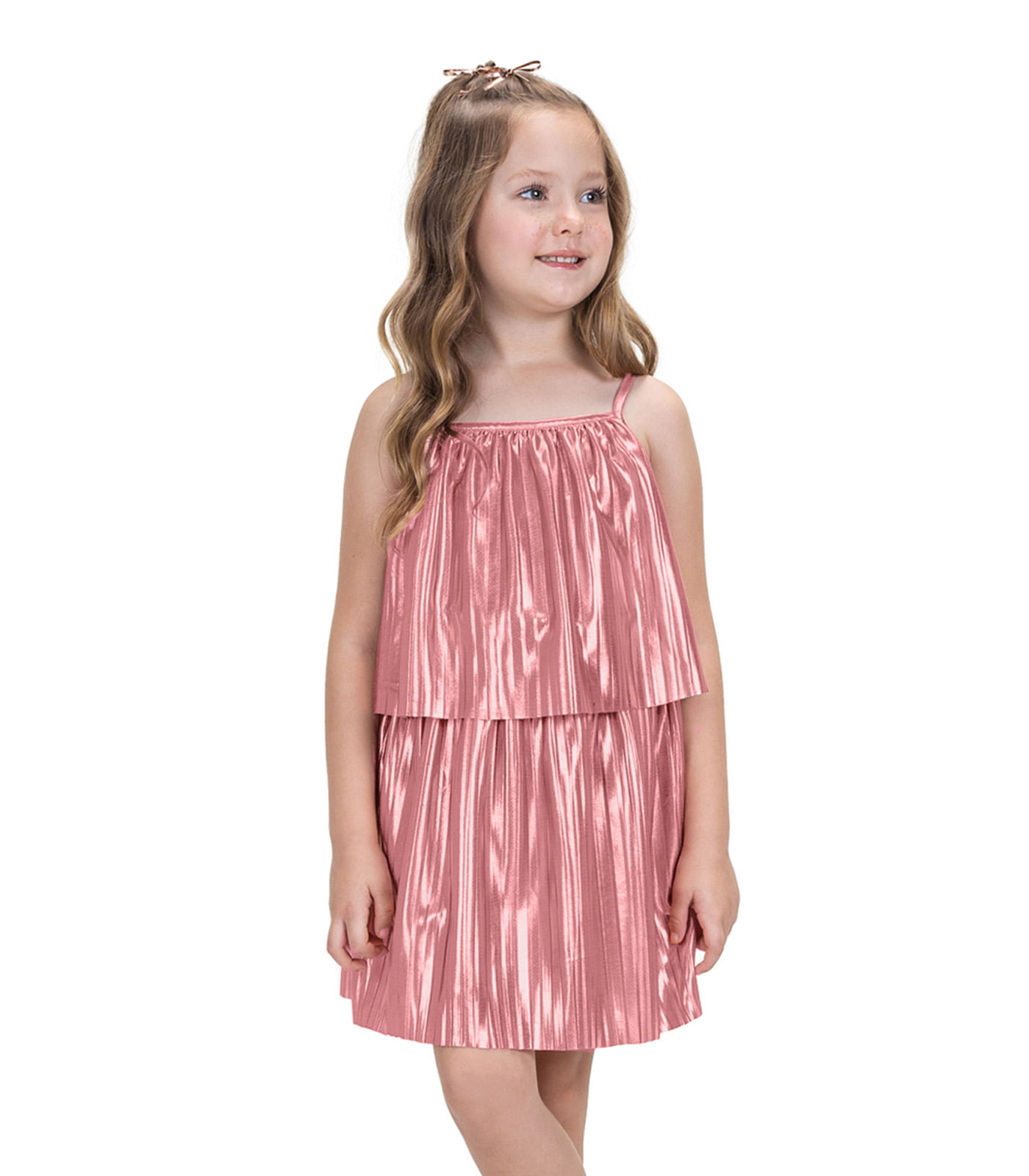 Vestido Infantil Com Babado Plissado Trick Nick Rosa 12