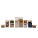 Kit 10 Potes De Acrílico Com Tampa De Bambu Quadrados Mantimento - Oikos