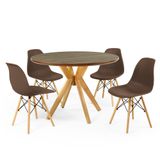 Conjunto Mesa De Jantar Redonda Marci Premium Natural 100cm Com 4 Cadeiras Eames Eiffel - Marrom