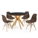 Conjunto Mesa De Jantar Redonda Marci Premium Preta 100cm Com 4 Cadeiras Eames Eiffel - Marrom