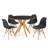 Conjunto Mesa De Jantar Redonda Marci Premium Preta 100cm Com 4 Cadeiras Eames Eiffel - Preto