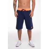 Bermuda Masculina Moletom Azul Marinho E Cós Laranja Neon