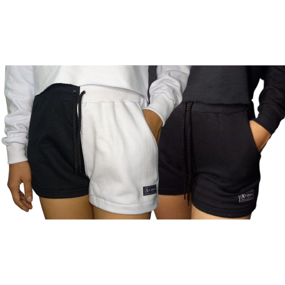 Kit 2 Shorts Moletom Feminino Com 2 Bolsos Básico Casual Treino