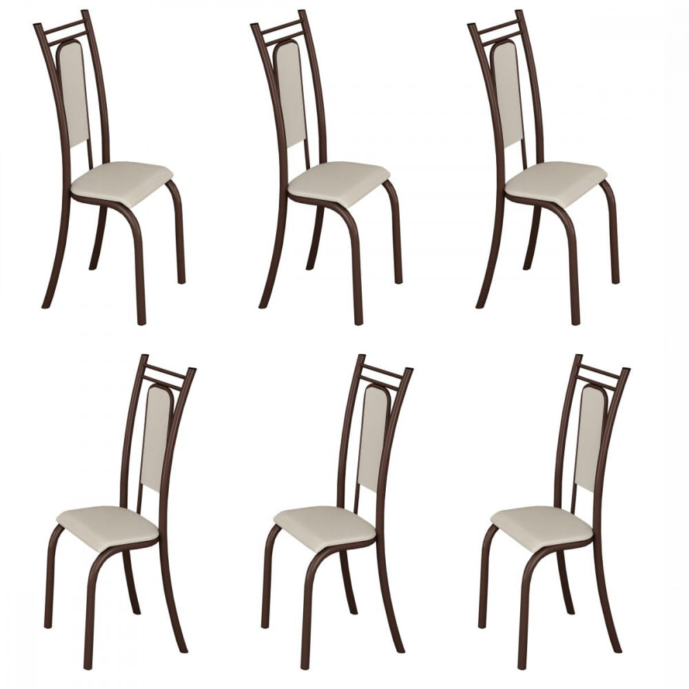 Conjunto Com 6 Cadeiras Paris Marrom Assento Creme Teixeira