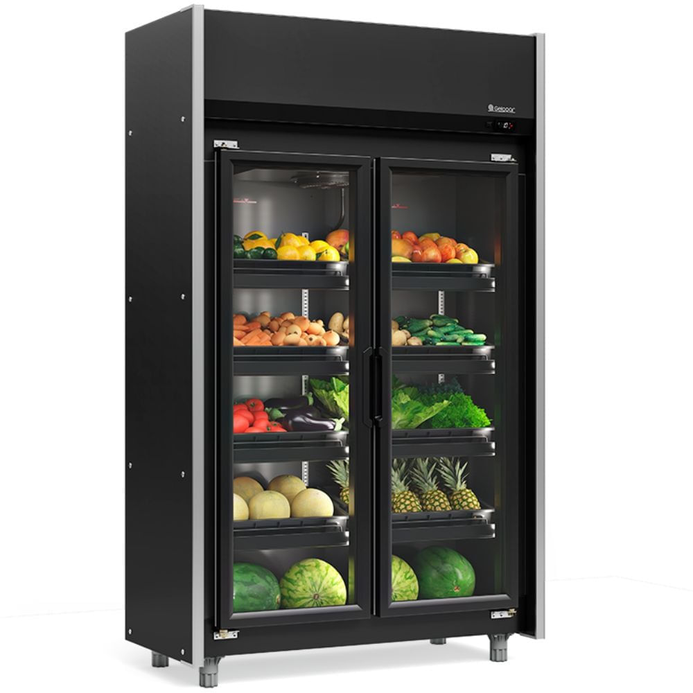 Refrigerador Vertical Hortifruti 2 Portas De Vidro Geas2plb Gelopar Auto Serviço Hortifruti All Black 220v