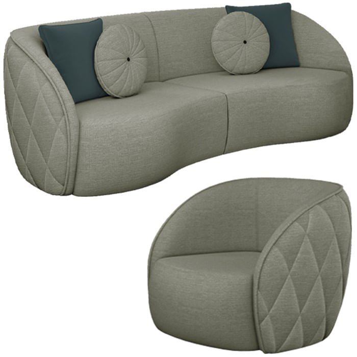 Jogo Sofa 288 Cm 4 Lug E Poltrona 1 Lug Passion Tce 1026 Linho Moll