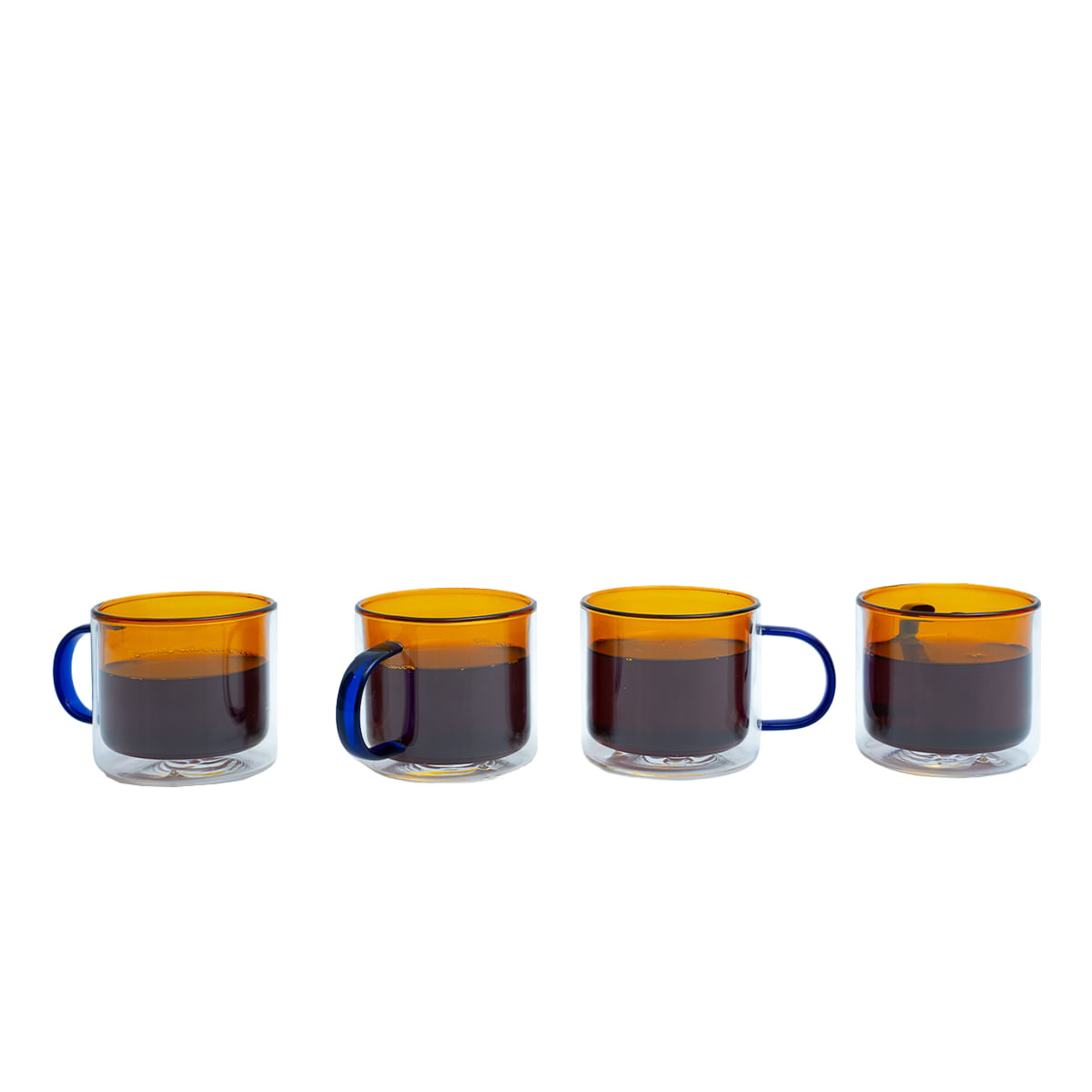 Kit 4 Canecas De Vidro De Café Ou Chá Parede Dupla Dueto 250ml - Oikos