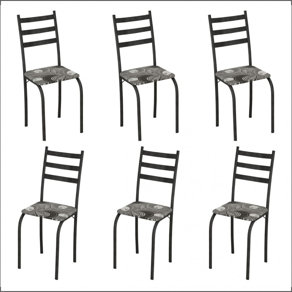 Conjunto Com 6 Cadeiras Maraba Martelado Grafite Assento Paraopeba Teixeira