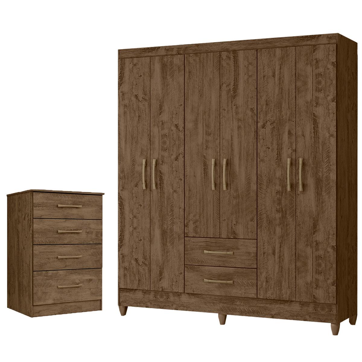 Kit Guarda Roupa Casal Panamá E Cômoda Ms - Castanho Wood