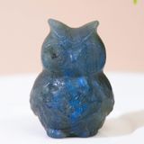 Natural Labradorita Coruja Estátua De Cristal Mão Esculpida Cura C