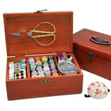 Cesta De Costura De Madeira Com Acessórios Kit De Costura Compartmen