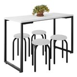 Mesa De Cozinha Bistrô Porto Branco 120cm Com 4 Banquetas Industriais Maviê Branco/preto - Mpozenato