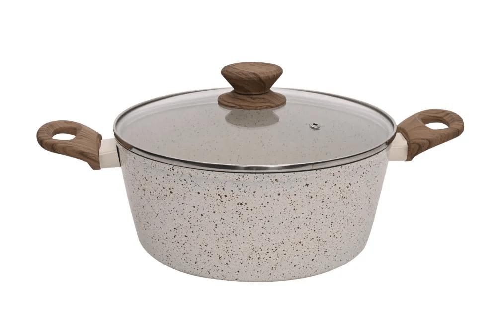 Panela Aluminio Cerâmica Indução Antiaderente 24cm Mimo Style Linha Mármol Cook 3,8 Litros Caçarola Com Tampa De Vidro