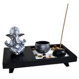 Terrário Bandeja Areia Altar Ganesha Jardim Zen Decorativo Porta Vela Incensário Madeira 10cm