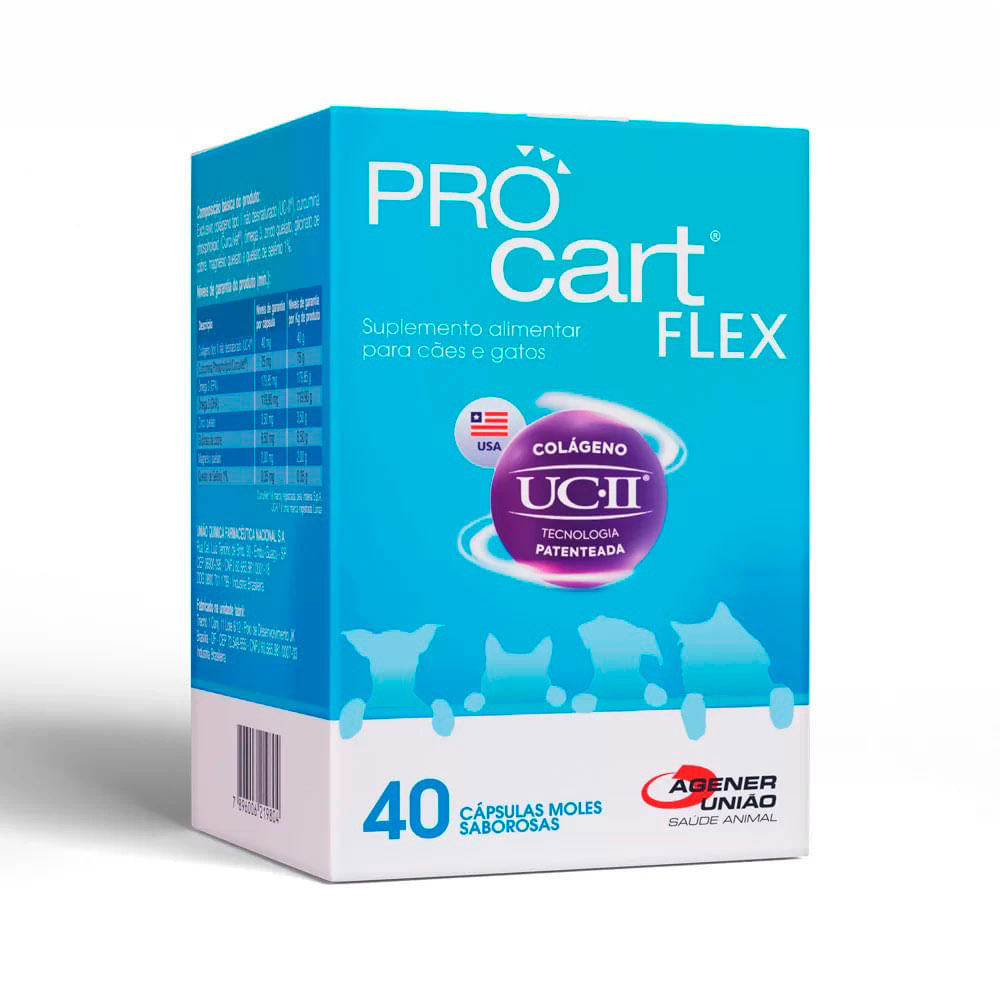 Suplemento Pro Cart Flex Para Cães E Gatos Agener União Com 40 Cápsulas