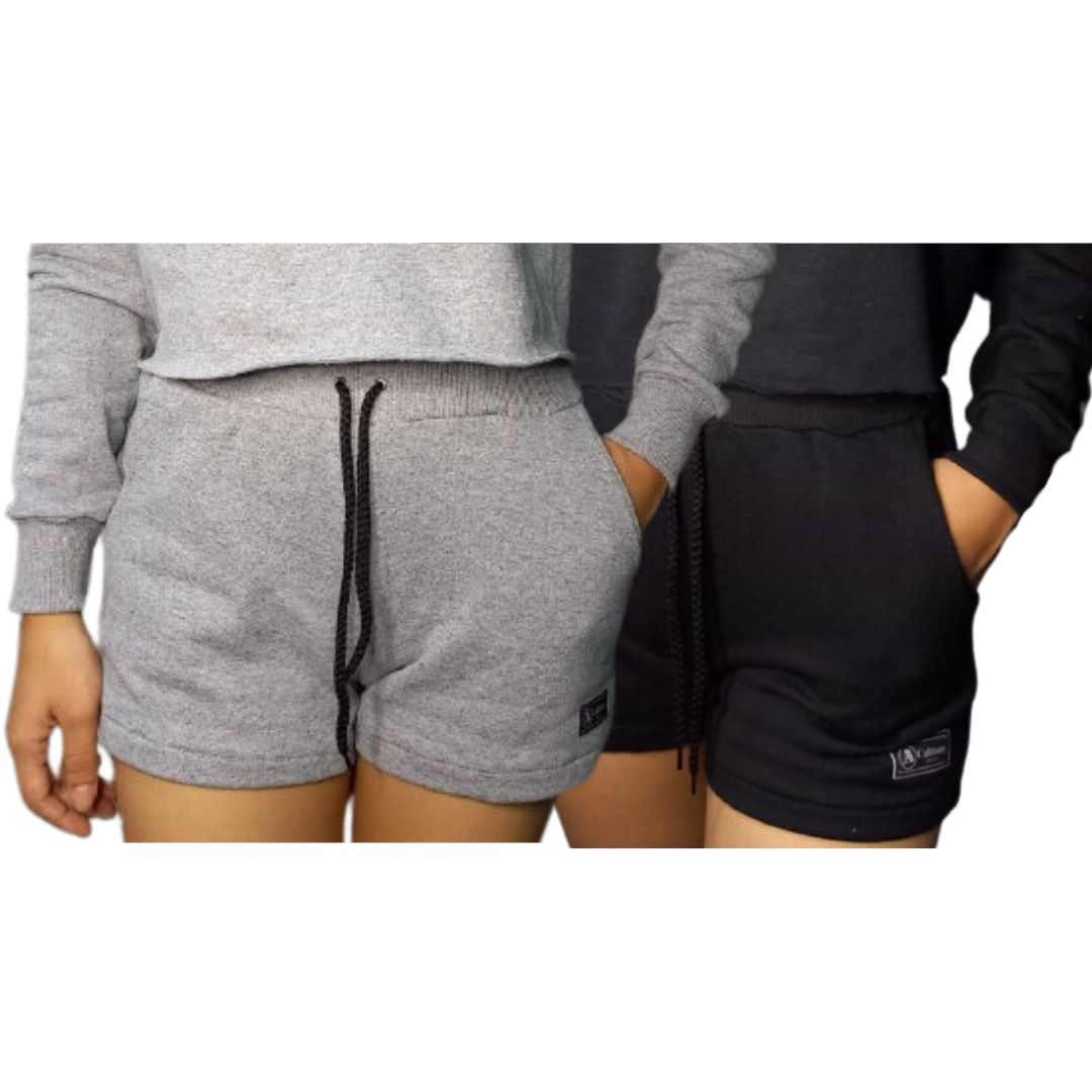 Kit 2 Shorts Moletom Feminino Com 2 Bolsos Básico Casual Treino