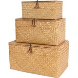 Cestas De Prateleira Com Tampas Conjunto De 3 Para Home Decor Seagrass Sto