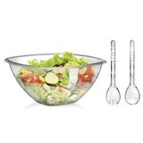 Saladeira Grande 4,5 L + Colher + Garfo De Salada Acrílico Conjunto Para Salada Kit 3 Peças Top Cozinha Delta - Panami