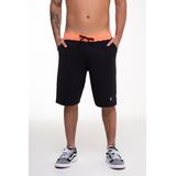 Bermuda Masculina Moletom Preta E Cós Laranja Neon