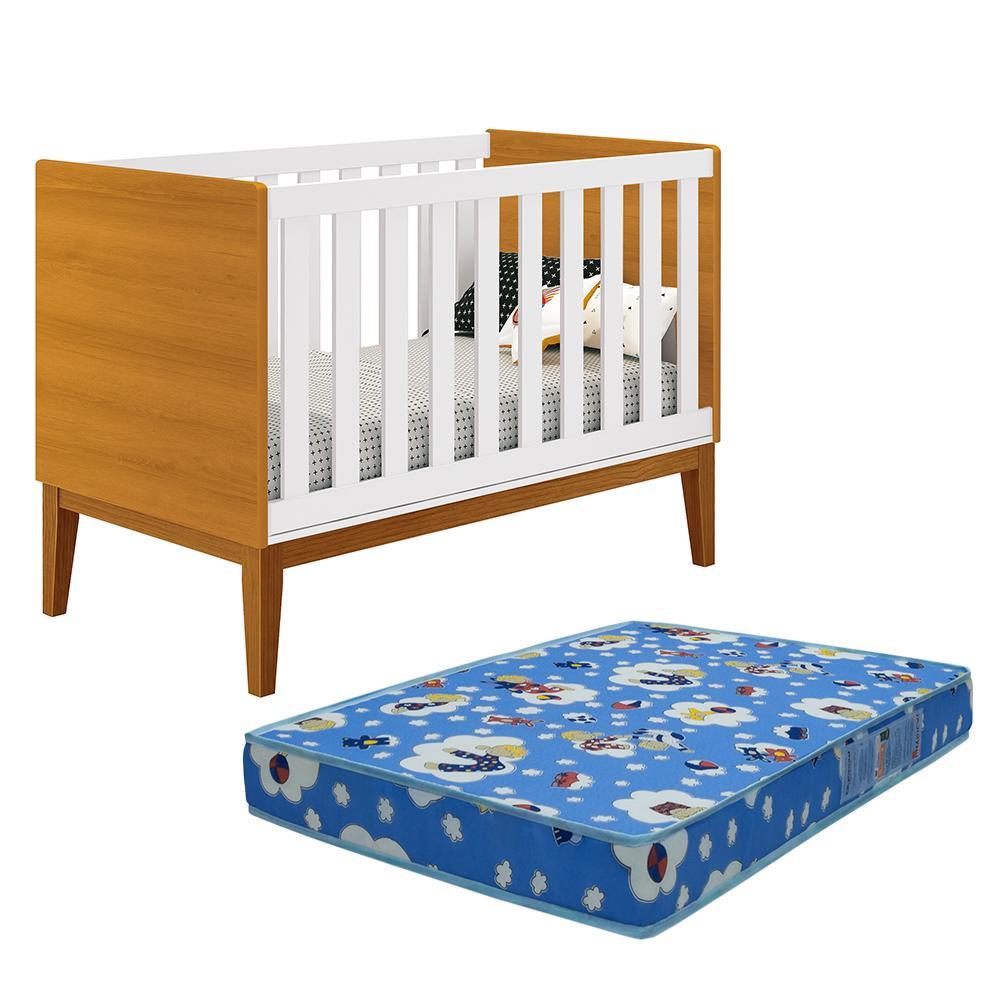 Berço Mini Cama Classic Branco/savana Pés Amadeirado Com Colchão D18 - Reller Móveis