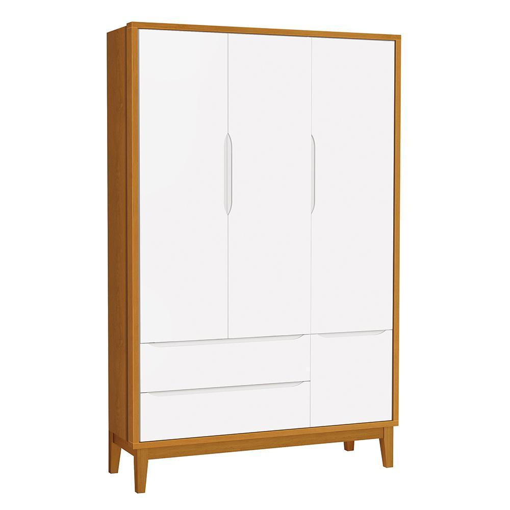Guarda Roupa Infantil 3 Portas Classic Branco/savana Com Pés Amadeirado - Reller Móveis