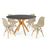 Conjunto Mesa De Jantar Redonda Marci Premium Preta 120cm Com 4 Cadeiras Eames Eiffel - Nude