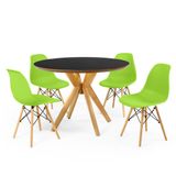 Conjunto Mesa De Jantar Redonda Marci Premium Preta 100cm Com 4 Cadeiras Eames Eiffel - Verde