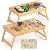 2 Pack Bamboo Bed Tray Table Bandeja De Café Da Manhã W / Ba Removível
