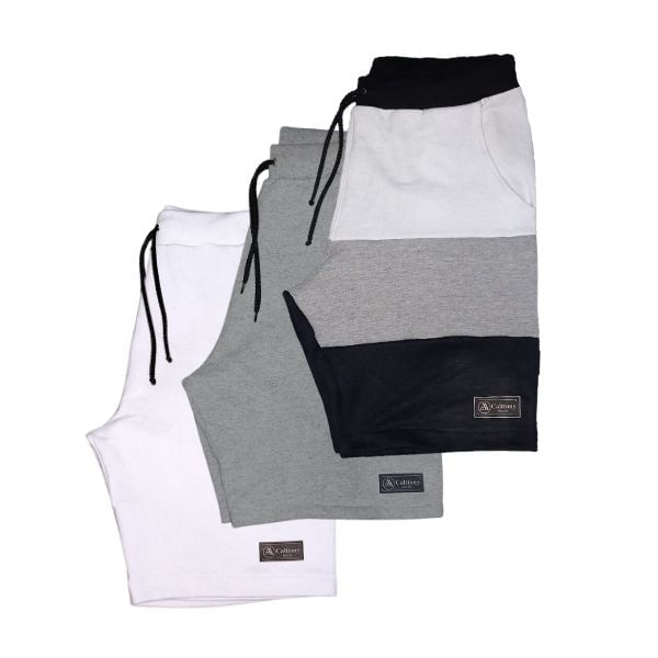 Kit 3 Bermudas Moletom Masculina Com 3 Bolsos Short Básico Casual Treino