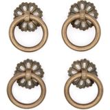 4 Pcs Vintage Anel De Bronze Antigo Puxa Com Hollowed-out Do