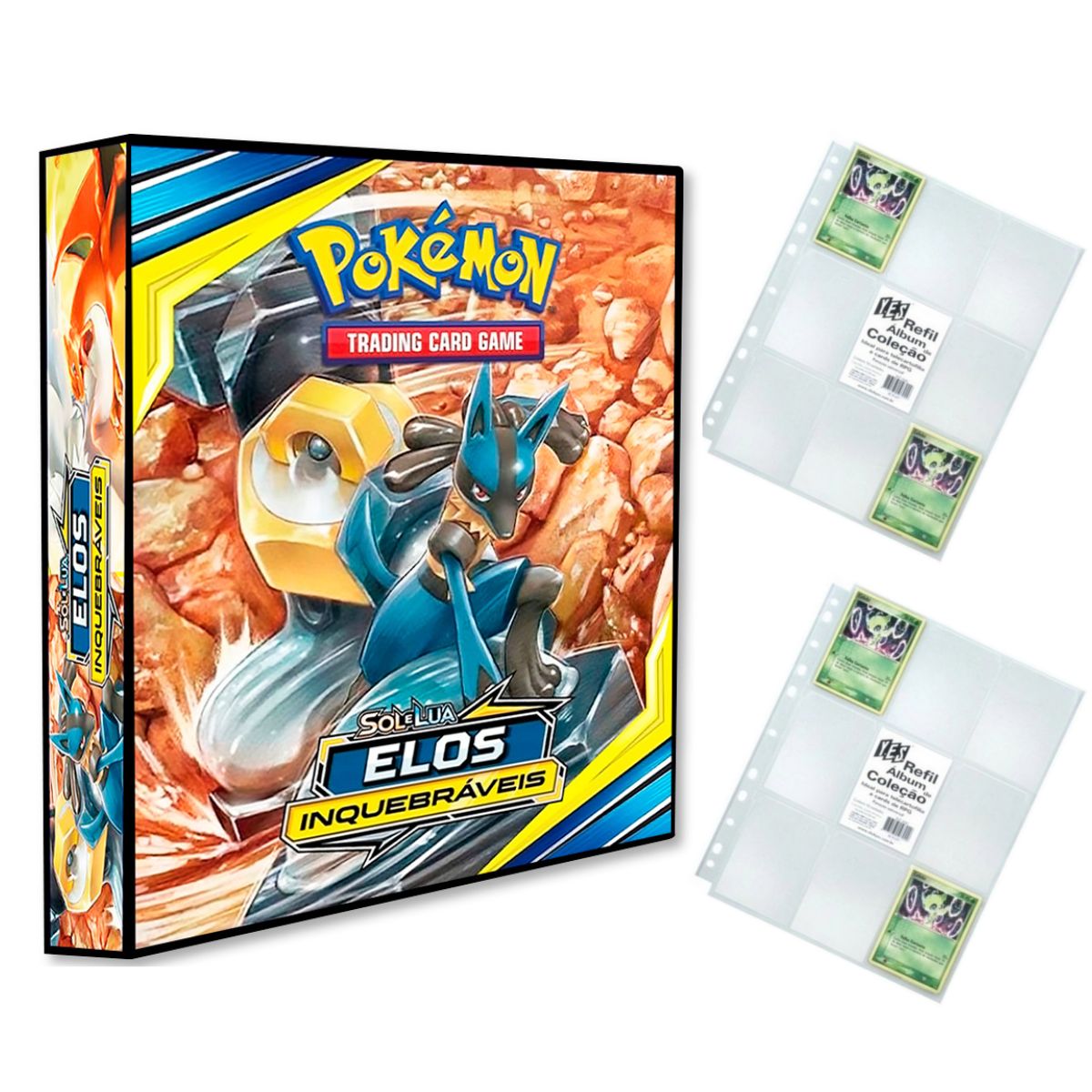 Pasta Tipo Fichário Pokémon + 30 Folhas Yes + 9 Cards