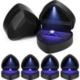 4 Pcs Coração Em Forma De Caixa De Anel Com Luz Led Preto Presente Anel B