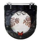 Tampa Para Vaso Incepa Acrílico Calypso Preto Decorada Com Borboleta Vermelha