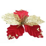 Decoração Flor De Natal Vermelha Artificial Com Brilho 19cm