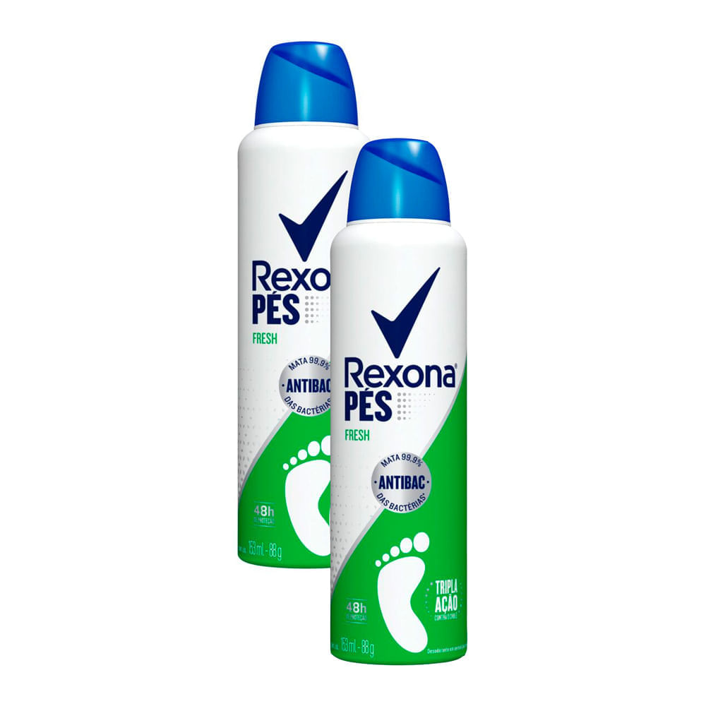 Kit 2 Desodorante Para Os Pés Rexona Fresh Antibac Tripla Ação Aerosol 153ml