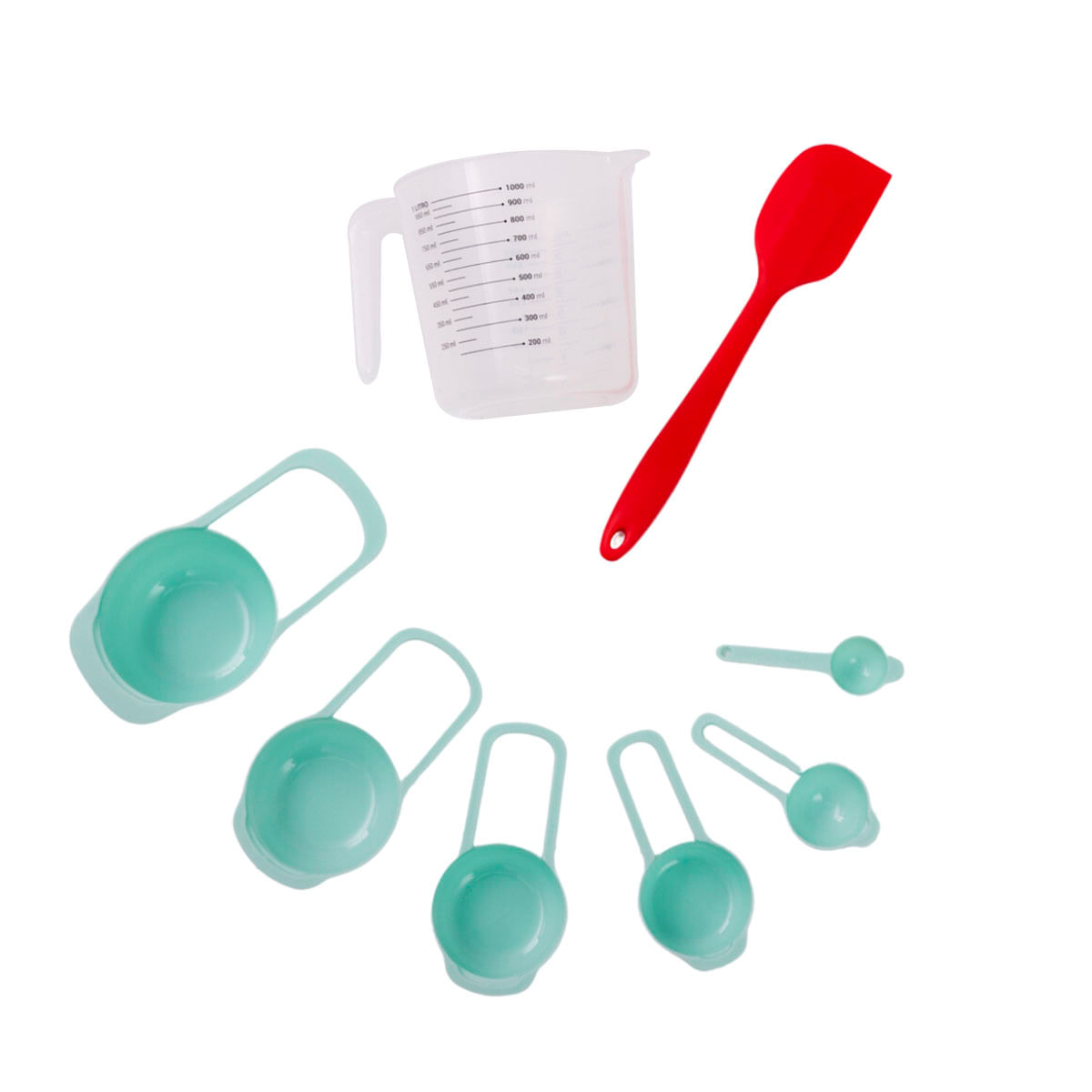 Kit Espátula De Silicone, Jarra Medidora 1l E 5 Colheres Medidoras De Plástico - Mozcada