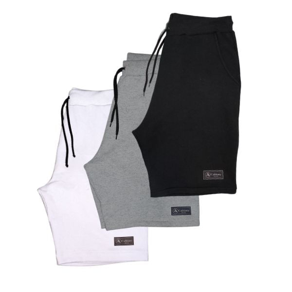 Kit 3 Bermudas Moletom Masculina Com 3 Bolsos Short Básico Casual Treino