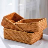 3 Pack Cestas De Armazenamento De Rattan Retangulares Pavio Raso A Granel