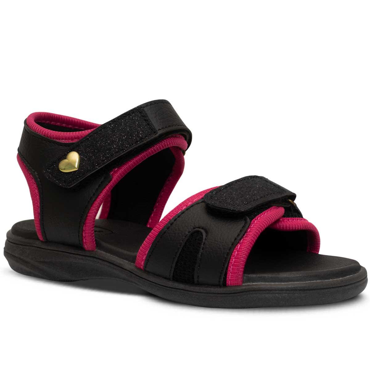 Sandalia Papete Infantil N24ao30 Rasteira Moda Casual 15.10 Cor:preto-pink,tamanho:24