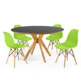 Conjunto Mesa De Jantar Redonda Marci Premium Preta 120cm Com 4 Cadeiras Eames Eiffel - Verde