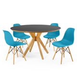 Conjunto Mesa De Jantar Redonda Marci Premium Preta 120cm Com 4 Cadeiras Eames Eiffel - Turquesa