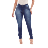 Calça Feminina Skinny Jeans Simples Detalhe De Risco Com Strass Spray De Champanhe