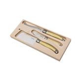 Conjunto De 3 Facas Para Queijo Laguiole La Tour Luxo Com Bandeja De Madeira- Marfim