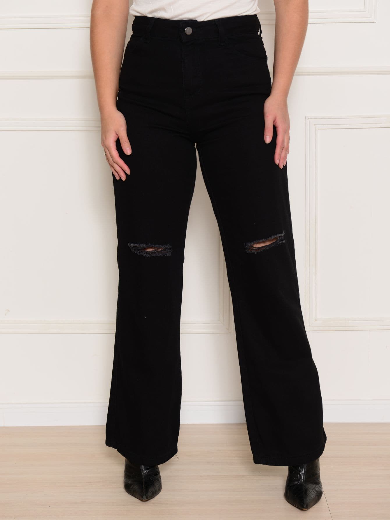 Calça Feminina Wide Leg Jeans Preto