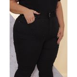 Calça Feminina Skinny Jeans Preto Plus Size Com Pedraria Preta