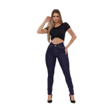 Calça Feminina Skinny Jeans Escuro Com Strass Ao Redor Do Bolso