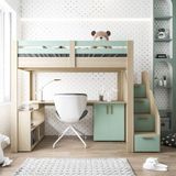 Cama Alta Infantil Com Escada, Escrivaninha E 6 Portas Star Plus Casatema Legno Salinas/verde Bellagio