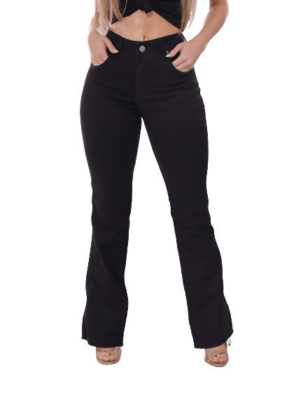 Calça Feminina Flare Jeans Preto Cintura Alta