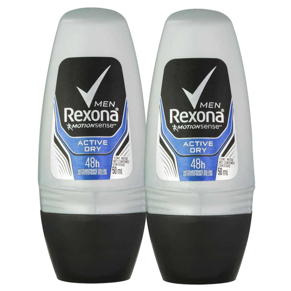 Desodorante Antitranspirante Rexona Men Active Roll-on Com 50ml | Kit Com Duas Unidades