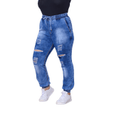 Calça Feminina Jogger Jeans Claro Lazúli Com Detalhe De Rasgo